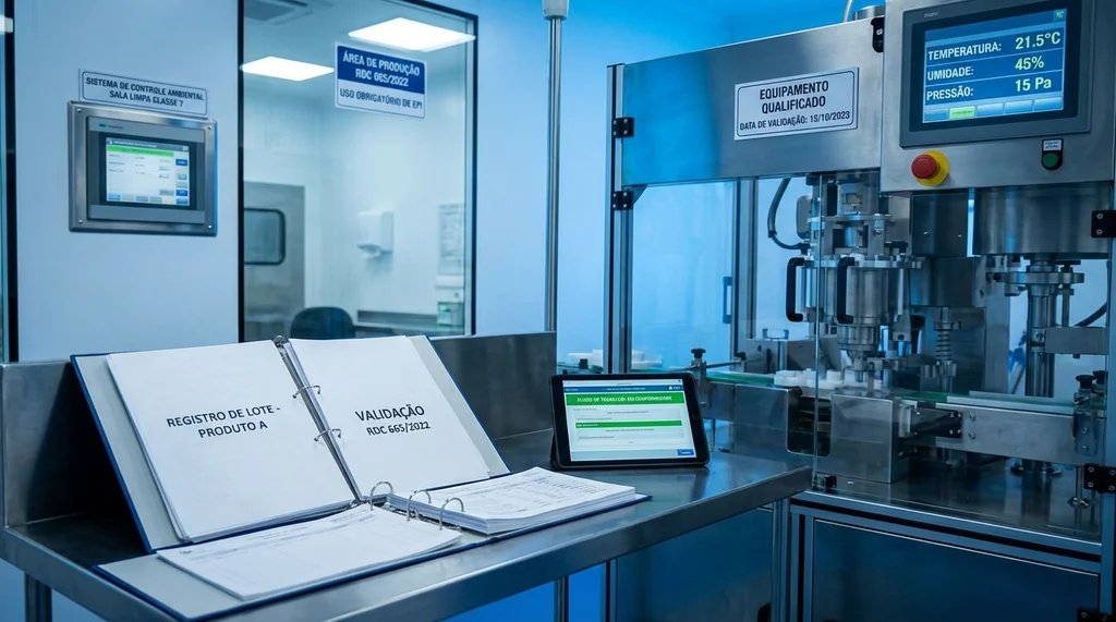 Cenário laboratorial de fabricação de dispositivos médicos com controles de processo conforme RDC 665/2022