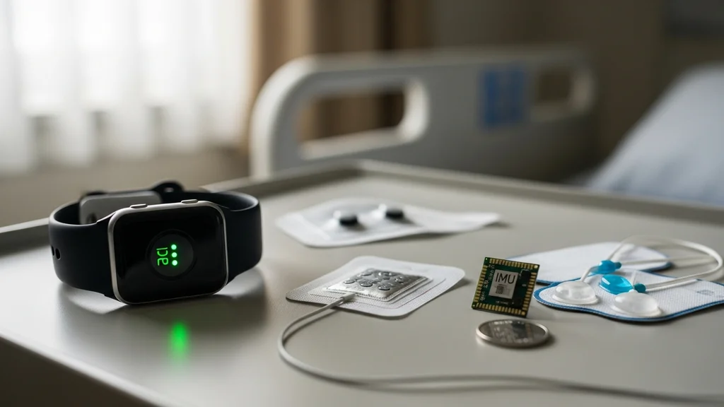 Comparativo das quatro tecnologias de sensoriamento em wearables médicos: PPG óptico, ECG elétrico, IMU inercial e bioimpedância