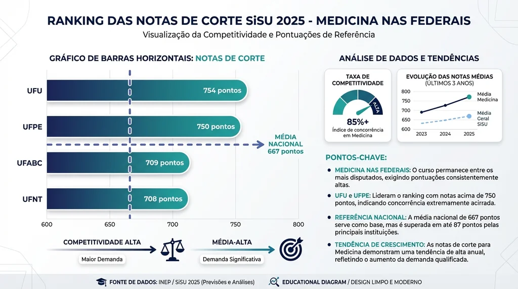 Gráfico de notas de corte SiSU 2025 para engenharia biomédica nas universidades federais brasileiras